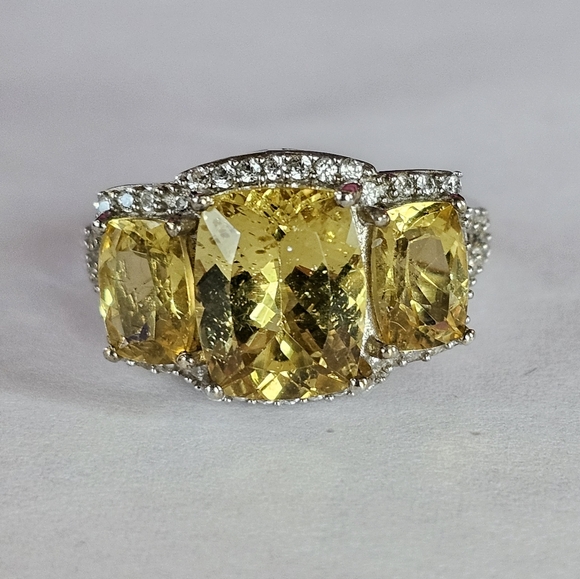 Golden Apatite & White Zircon Ring Platinum over 925! ✨️ Size 6 - Picture 4 of 11
